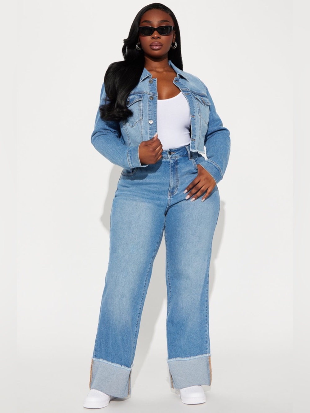 NWT Fashion Nova Light Wash All The While Cuffed Wide Leg Jeans! Sz 16 PLUS! - Picture 3 of 8
